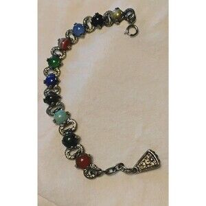 Vintage MIRACLE Scottish Celtic Style Agate Cabochon Silver Plate Bracelet 8"
